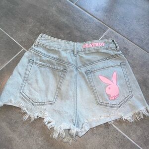 Pink PLAYBOY Light Wash Denim Shorts Limited Edition Altered Waistband